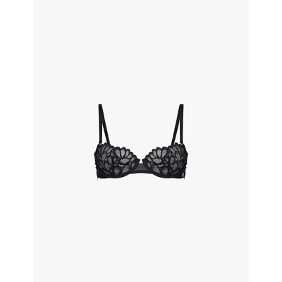 Savage X Fenty Womens Caviar Savage Not Sorry Unlined Balconette Lace Bra In Caviar