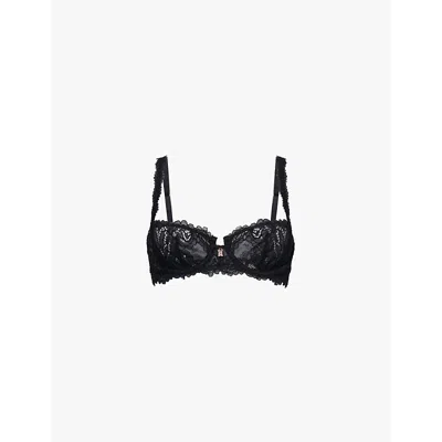 Savage X Fenty Womens Caviar Romantic Corded Unlined Balconette Stretch-lace Bra In Caviar