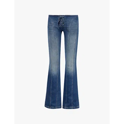 Misbhv Womens Malibu Blue Lara Whiskering Straight-leg Low-rise Stretch-denim Jeans In Malibu Blue