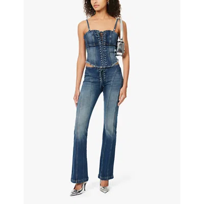 Misbhv Womens Malibu Blue Lara Whiskering Straight-leg Low-rise Stretch-denim Jeans In Malibu Blue