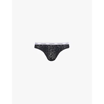 Calvin Klein Womens Black Modern Logo-embroidered Stretch-lace Briefs Xs In Black