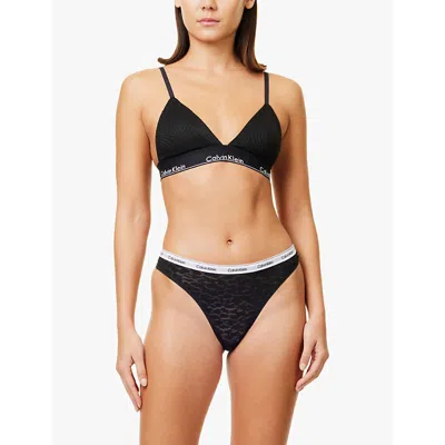 Calvin Klein Womens Black Modern Logo-embroidered Stretch-lace Briefs Xs In Black