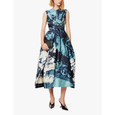 Erdem Womens Amneris Paint Eggshell Floral-pattern Draped Satin Midi Dress In Amneris Paint Eggshell