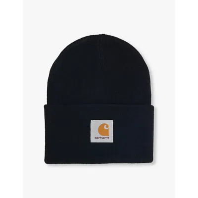 Carhartt Mens Acrylic Watch Logo-patch Knitted Beanie Hat Black In Black