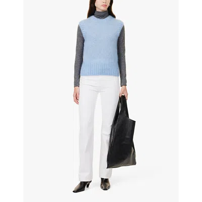 Sunspel Womens Cornflower Round-neck Brushed Wool And Silk-blend Knitted Vest In Cornflower