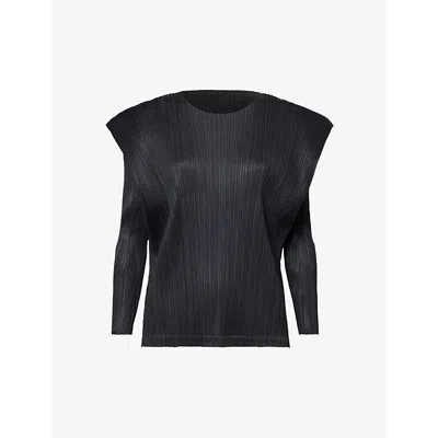 Issey Miyake Womens Black Round-neck Long-sleeve Knitted Top In Black