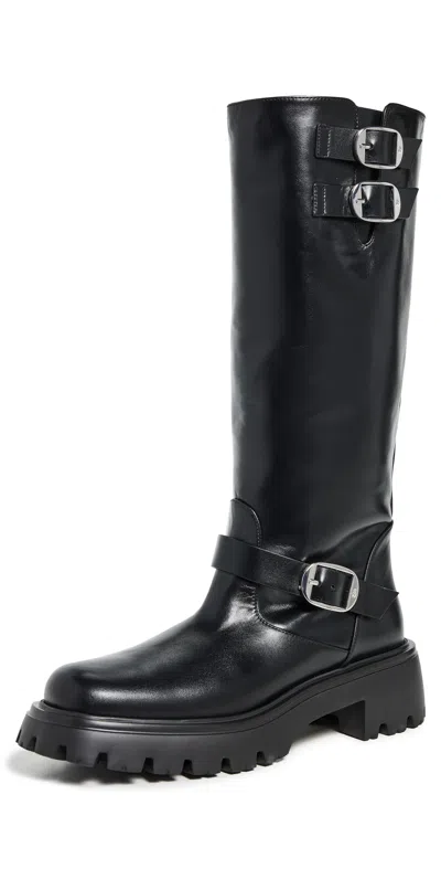 Stuart Weitzman Emerson Buckle Boots Black In Black