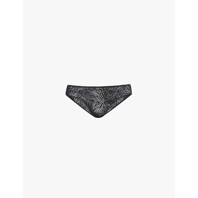 Calvin Klein Womens Black Sheer Marquisette Bikini Mid-rise Lace Briefs In Black