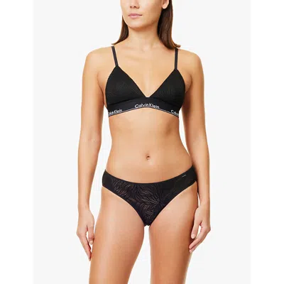 Calvin Klein Womens Black Sheer Marquisette Bikini Mid-rise Lace Briefs In Black