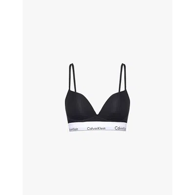 Calvin Klein Cotton Blend Underwire Plunge Push-up Bra In Black