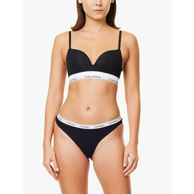 Calvin Klein Cotton Blend Underwire Plunge Push-up Bra In Black