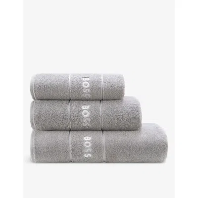 Hugo Boss Concrete Plain Logo-embroidered Egyptian Cotton Towel In Concrete