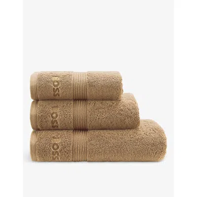Hugo Boss Camel Loft Logo-embroidered Cotton Towel In Camel