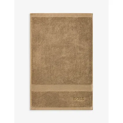 Hugo Boss Camel Loft Logo-embroidered Cotton Towel In Camel