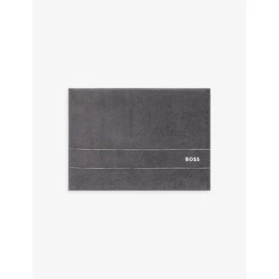 Hugo Boss Graphite Plain Logo-embroidered Egyptian Cotton Bath Mat 50cm X 70cm In Graphite