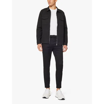 Arne Mens Black Slip-pockets Drawstring-waistband Tapered-leg Tailored-fit Stretch-cotton Trousers In Black