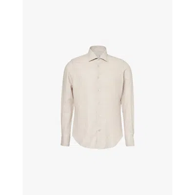 Shop Eleventy Mens Relax-fit Long-sleeve Cotton And Wool-blend Shirt Sand