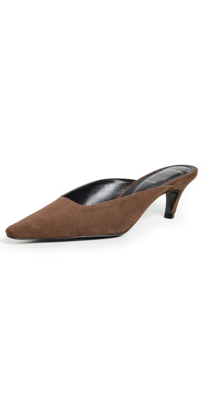 Black Suede Studio Logan Leather Kitten Mule Pumps In Brown