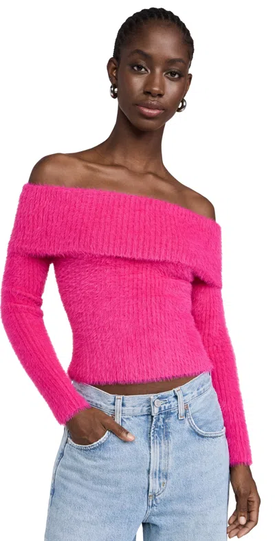 The Wolf Gang Vello Knit Top Hot Pink In Hot Pink