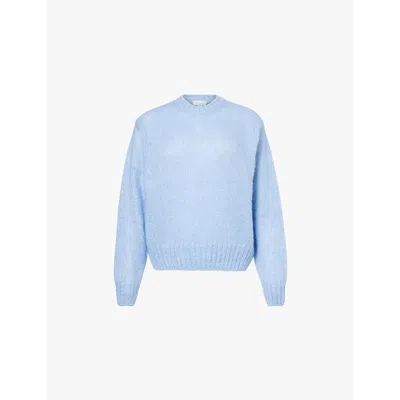 Sunspel Womens Cornflower Round-neck Brushed Wool And Silk-blend Knitted Jumper