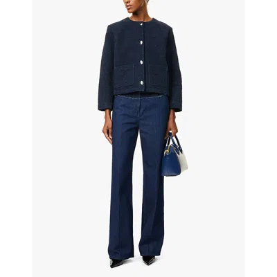 Givenchy Womens Boucle-panel Wide-leg Denim Jeans Indigo Blue In Indigo Blue