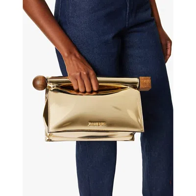 JACQUEMUS WOMENS JAC LA POCHETTE ROND CARRE METALLIC FAUX-LEATHER CLUTCH BAG GOLD 