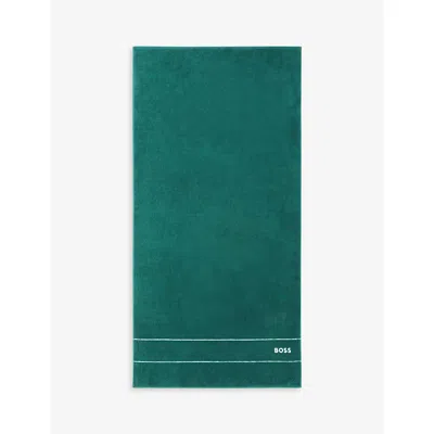 Hugo Boss Everglade Plain Logo-embroidered Egyptian Cotton Towel In Everglade