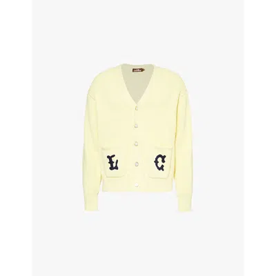 Shop Late Checkout Mens  Brand-initial Ribbed Cotton-knitted Cardigan In Yellow