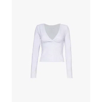We Are Tala Omens Grey Marl Dayflex Sport V-neck Long-sleeve Stretch Recycled-nylon Top In Grey Marl