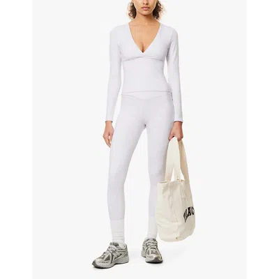 We Are Tala Omens Grey Marl Dayflex Sport V-neck Long-sleeve Stretch Recycled-nylon Top In Grey Marl