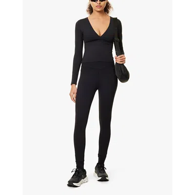We Are Tala Omens Shadow Black Dayflex Sport V-neck Long-sleeve Stretch Recycled-nylon Top In Shadow Black