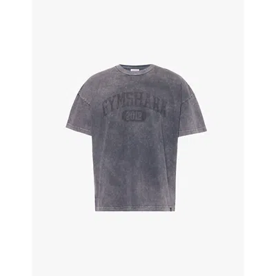 Shop Gymshark Mens  Collegiate Shadow Washed Cotton-jersey T-shirt In Gs Asphalt Grey/stn Acid