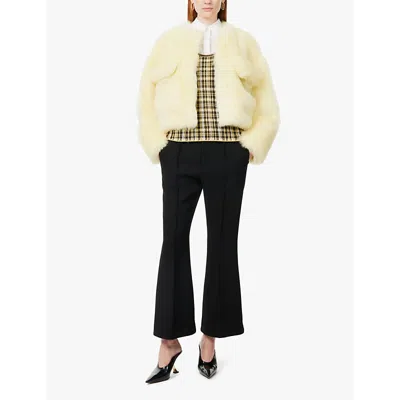 Bottega Veneta Womens Black Mid-rise Flared-leg Wool-crepe Trousers In Black
