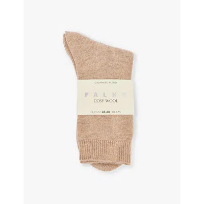 Falke Womens Beige Mel. Cosy Wool Brand-print Knit Socks In Beige Mel.
