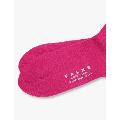 Falke Womens Berry Cosy Wool Brand-print Knit Socks In Berry