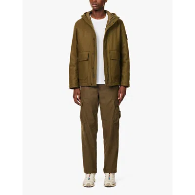 Shop Stone Island Mens Ghost Brand-patch Tapered-leg Regular-fit Cotton Trousers Military Green