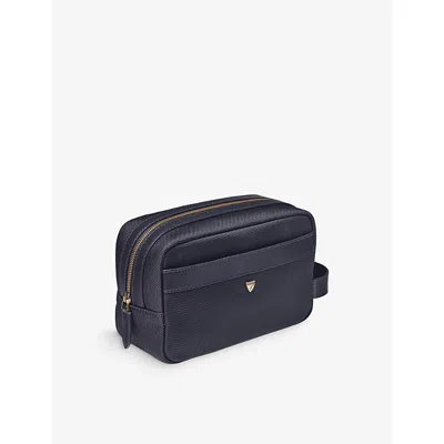 Aspinal Of London Mens Navy Logo-embellished Zipped Woven Wash Bag In Navy