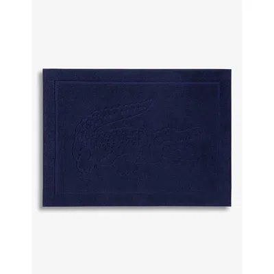 Lacoste Marine Branded Organic Cotton Bath Mat 55cm X 80cm In Marine