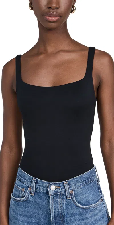 Stripe & Stare Square Neck Bodysuit Black In Black