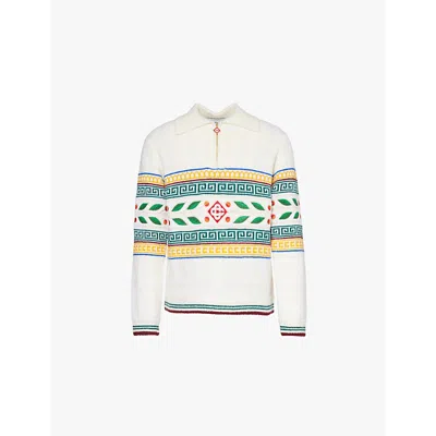 Shop Casablanca Mens Les Anneaux Lauriel Olympique Embroidered Wool-blend Knitted Jumper