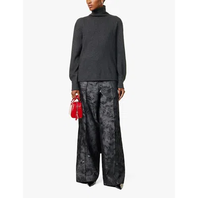 Givenchy Womens Charcoal High-neck Extended-hem Wool-blend Jumper In Charcoal