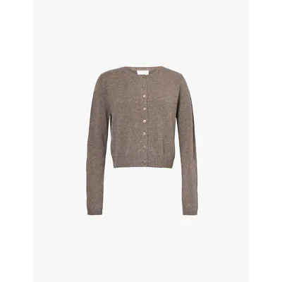 REFORMATION WOMENS COCOA CLARA ROUND-NECK CASHMERE AND WOOL-BLEND CARDIGAN XL 