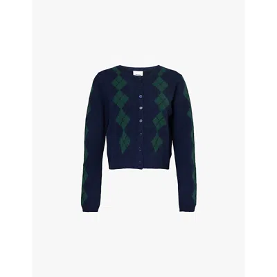Reformation Womens Navy Multi Argyle Clara Round-neck Cashmere And Wool-blend Cardigan In Navy Multi Argyle