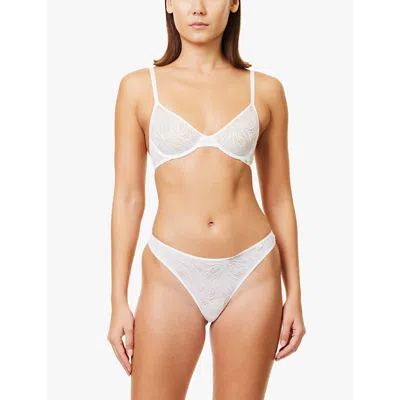 Calvin Klein Womens White Sheer Marquisette Demi-cup Unlined Lace Bra In White