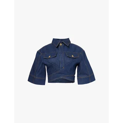 Jacquemus Le Haut De-nîmes Denim Crop Top In Navy/tabac