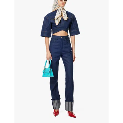Jacquemus Le Haut De-nîmes Denim Crop Top In Navy/tabac