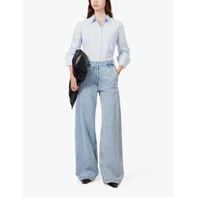 Shop Another Tomorrow Womens Carpenter Brand-embroidery Wide-leg High-rise Stretch-denim Jeans Light Blue Wash