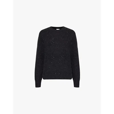 Bottega Veneta Womens Tailored Padded-shoulders Stretch-wool Blend Jumper Dark Grey Melange In Dark Grey Melange