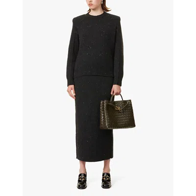 Bottega Veneta Womens Tailored Padded-shoulders Stretch-wool Blend Jumper Dark Grey Melange In Dark Grey Melange
