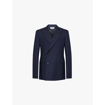 Loewe Navy Blue Double-breasted Jacket In Wool In Navy Melange